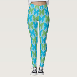 Blue and green butterfly pattern leggings