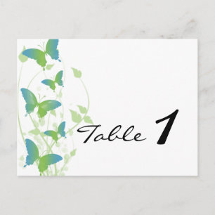 Blue and Green Butterfly Vine Wedding Table Number Postcard