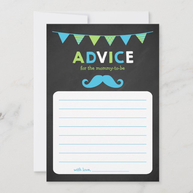 Blue and Green Chalkboard Baby Shower Advice Invitation (Front)