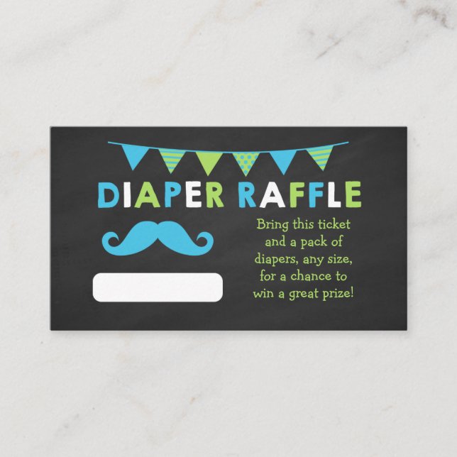 Blue and Green Chalkboard Diaper Raffle Tickets Enclosure Card (Front)