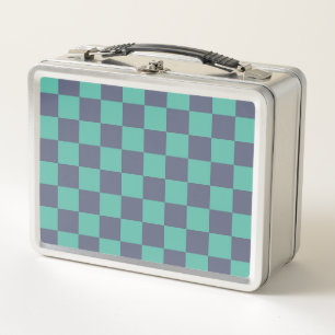 Blue and Green Chequerboard Metal Lunch Box