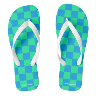 blue and green chequered thongs