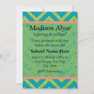Blue and Green Chevron Off To College Party Invite