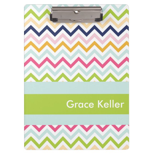Blue and Green Chevron Personalised Clipboard (Front)