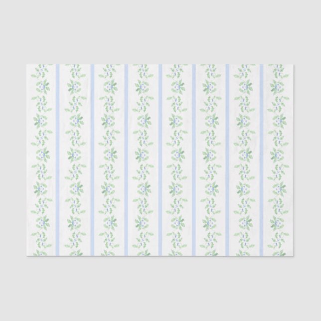 Blue and Green Christmas Holly Stripe Tissue Paper (Front)