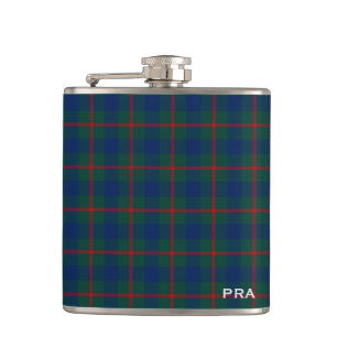 Blue and Green Clan Agnew Tartan Monogram Hip Flask