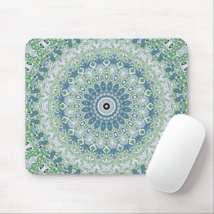 Blue and Green Coastal Medallion Pattern Mouse Pad