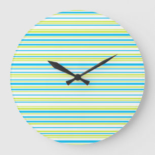 Blue and green colours simple Stripes Pattern Large Clock