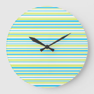 Blue and green colours simple Stripes Pattern Large Clock
