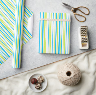 Blue and green colours simple Stripes Pattern Wrapping Paper
