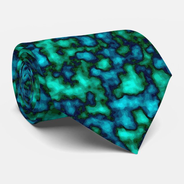 Blue and Green Cool Pattern Tie (Rolled)