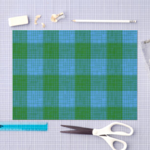 Blue and Green Crosshatch Chequered Design Tissue Paper