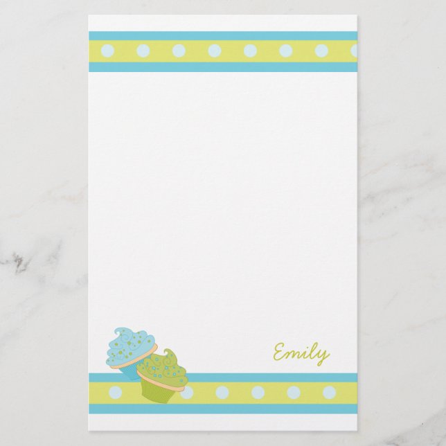 Blue and Green Cupcakes Stationery (Front)
