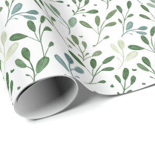 Blue and Green Dainty Summer Leaf Pattern  Wrapping Paper
