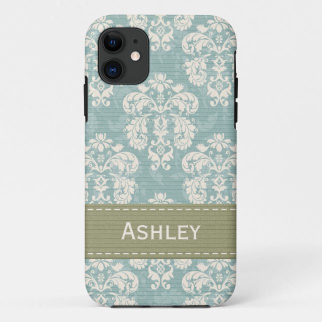 Blue and Green Damask Case-Mate iPhone Case (Back)