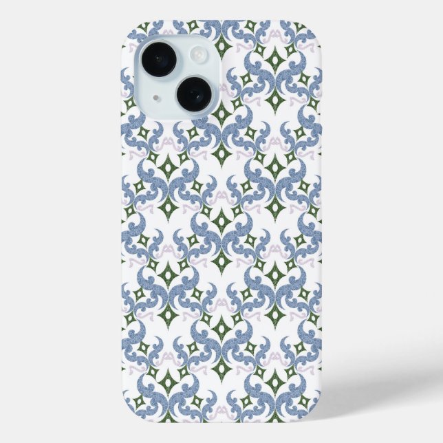 blue and green damask ornament pointillism Case-Mate iPhone case (Back)