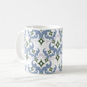 blue and green damask ornament pointillism coffee mug