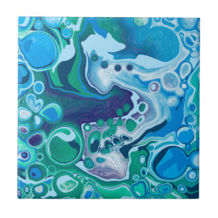 Blue and Green Digital Marble Fluid Art   Ceramic Tile