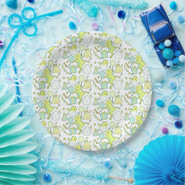 Blue And Green Dinosaur Birthday  Paper Plate (Party)
