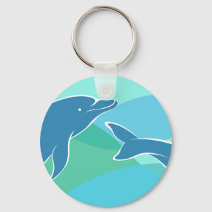 Blue and Green Dolphin Melamine Plate Key Ring