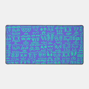 Blue and Green Doodle Desk Mat - Abstract Artistic
