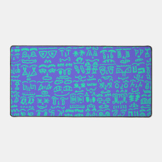 Blue and Green Doodle Desk Mat - Abstract Artistic