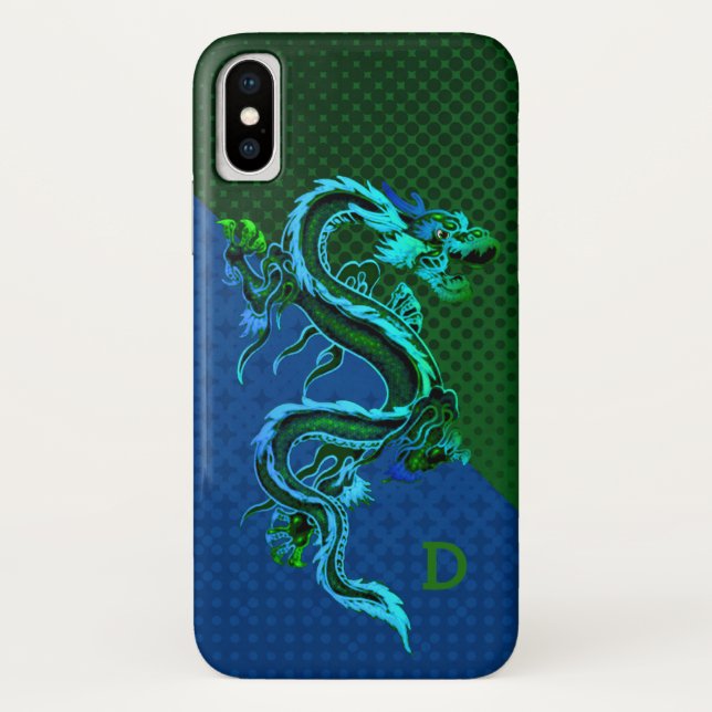 Blue and Green Dragon iPhone X Case (Back)