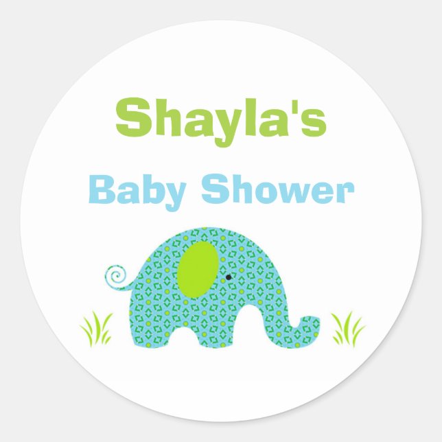 Blue and Green Elephant Baby Shower Favour Sticker (Front)