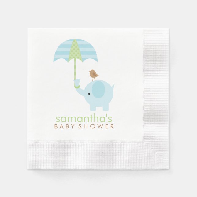 Blue and Green Elephant Baby Shower Napkin (Front)