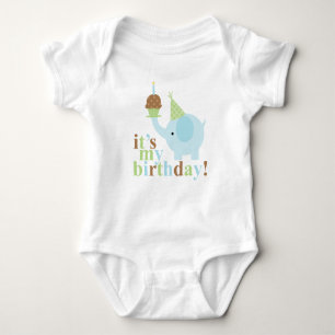 Blue and Green Elephant Birthday Baby Bodysuit