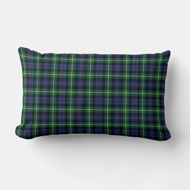 Blue and Green Farquharson Clan Scottish Plaid Lumbar Cushion (Front)