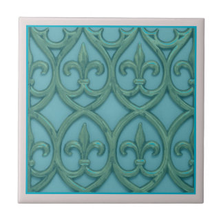 Blue And Green Fleur-de-lis Ceramic Tile