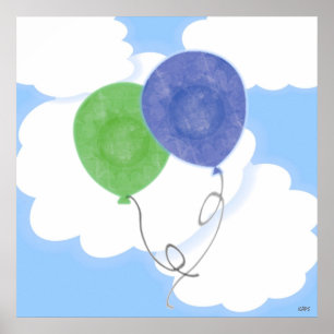 Blue and Green Floating Balloons Poster
