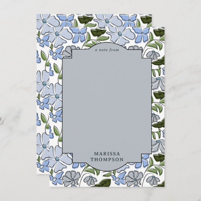 Blue and Green Floral Block Print Boy Birthday Card (Front/Back)