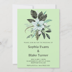 Blue and Green Floral Botanical Tea Green Wedding Invitation