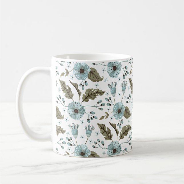 Blue and Green Floral Coffee Mug (Left)