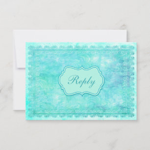 Blue and Green Floral Lace Reply Card