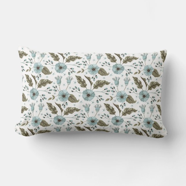 Blue and Green Floral Lumbar Cushion (Front)