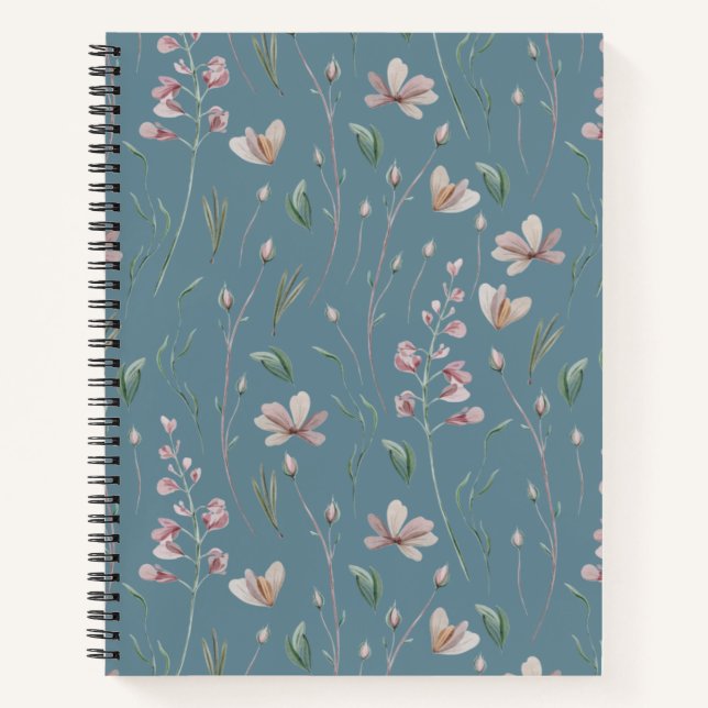 Blue and Green Floral  Notebook (Front)
