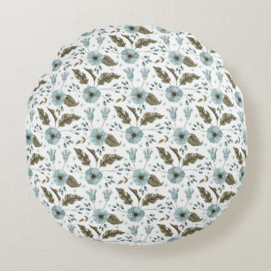 Blue and Green Floral Round Cushion