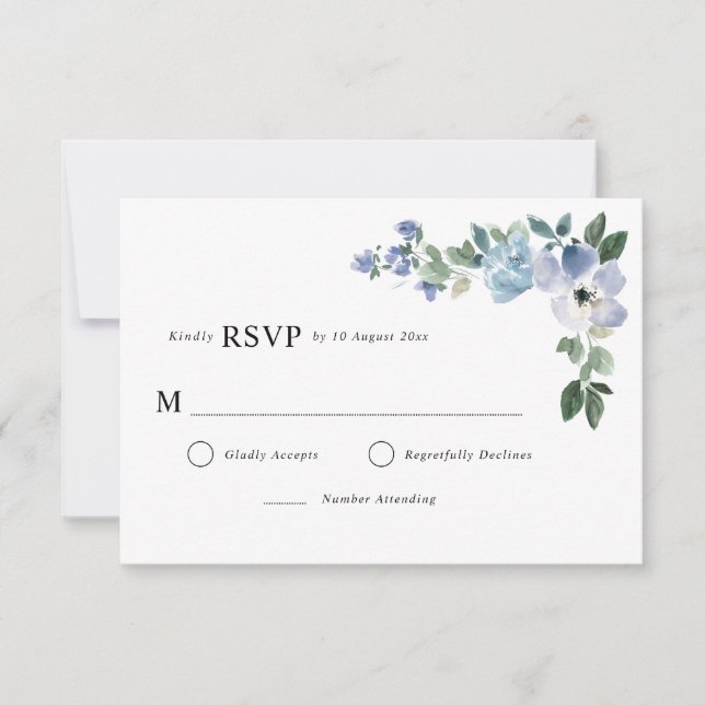 Blue and green floral RSVP card (Front)