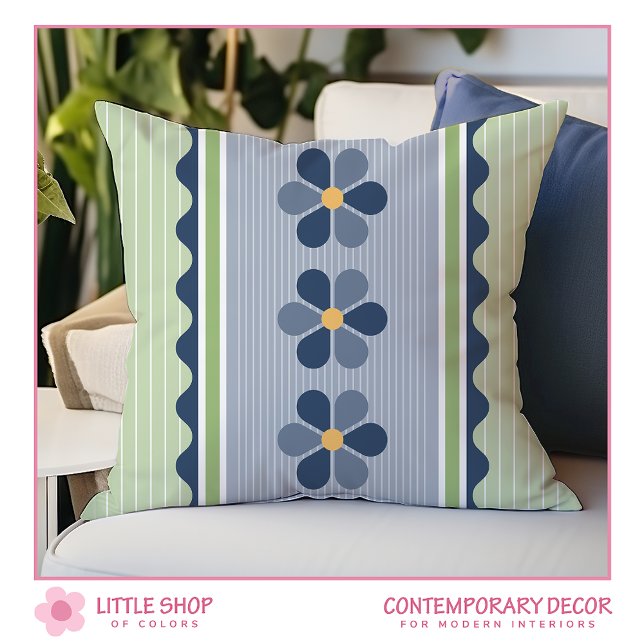 Blue and Green Floral Stripe Cushion (Creator Uploaded)