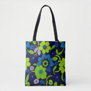 Blue and Green Floral Tote Bag