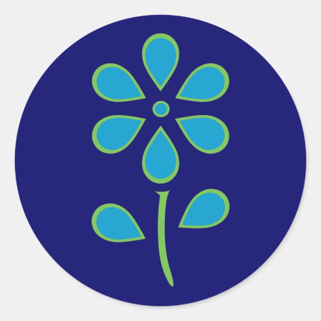 Blue and Green Flower Classic Round Sticker (Front)