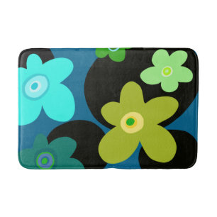 Blue and green flowers bath mat