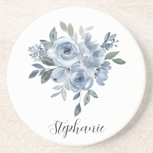 Blue and Green Flowers  Coaster