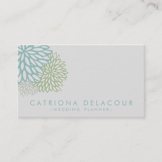Blue and Green Flowers Stylish Business Card (Front)