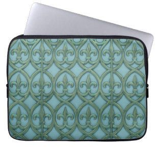 Blue And Green Fluer-de-lis Pattern Laptop Sleeve