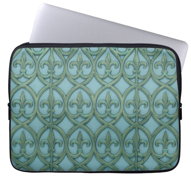 Blue And Green Fluer-de-lis Pattern Laptop Sleeve (Front)