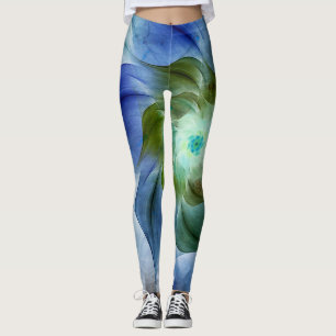 Blue and Green Fractal Flower Leggings